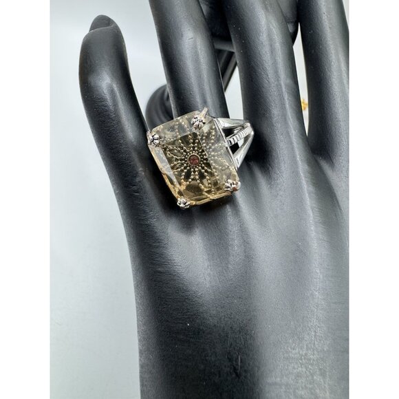 Fashion Art Deco Style NRT Crystal Filigree Sz 10.5 Statement Silver Tone Ring - Picture 2 of 12